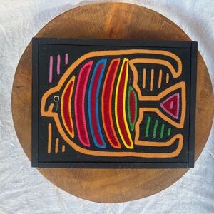 Framed Mola Textile Art - Multicolor Fish